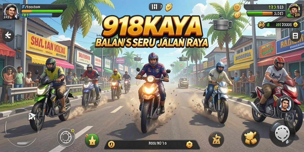 Screenshot gameplay 918KAYA menampilkan aksi balapan yang mendebarkan.