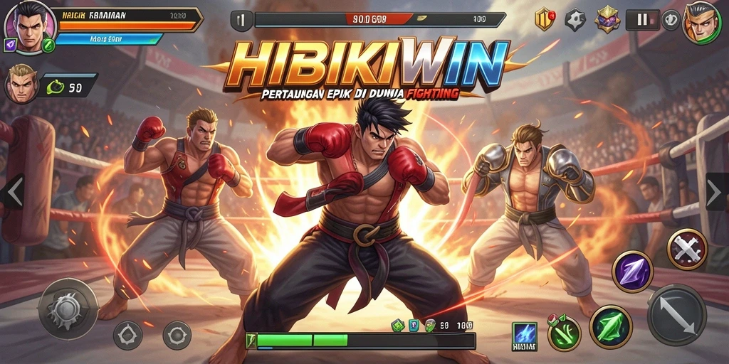 Gameplay mendebarkan di HIBIKIWIN dengan aksi pertarungan yang intens.