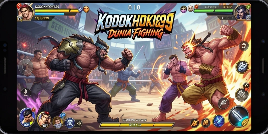 Screen capture dari gameplay KODOKHOKI889 yang menampilkan pertarungan seru antara dua karakter.
