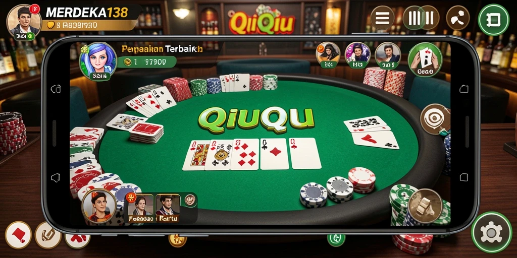 Screenshot gameplay MERDEKA138 menampilkan suasana kompetisi QiuQiu yang seru.