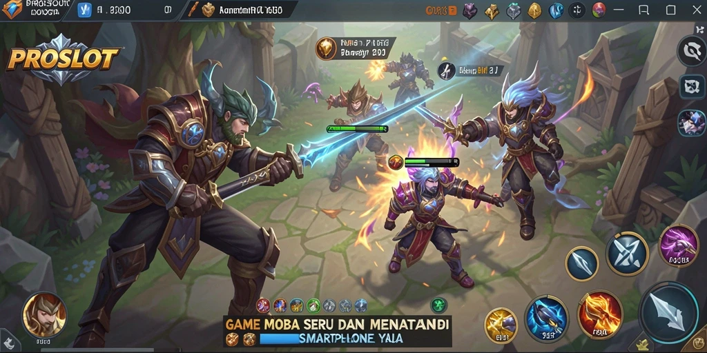 Screenshot gameplay <strong>PROSLOT</strong> menampilkan pertarungan seru antara karakter-karakter yang berbeda.