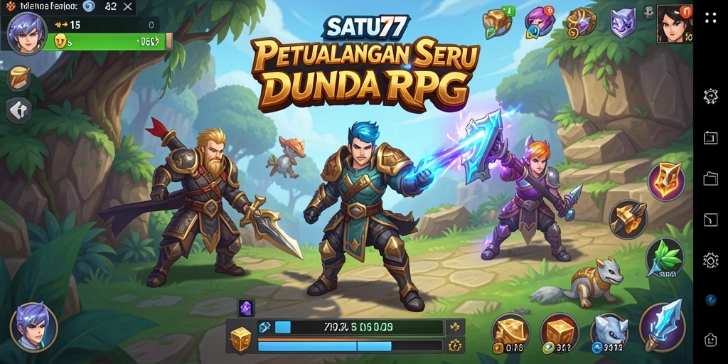 Screenshot utama SATU77 menunjukkan aksi pertarungan epik di dunia RPG.
