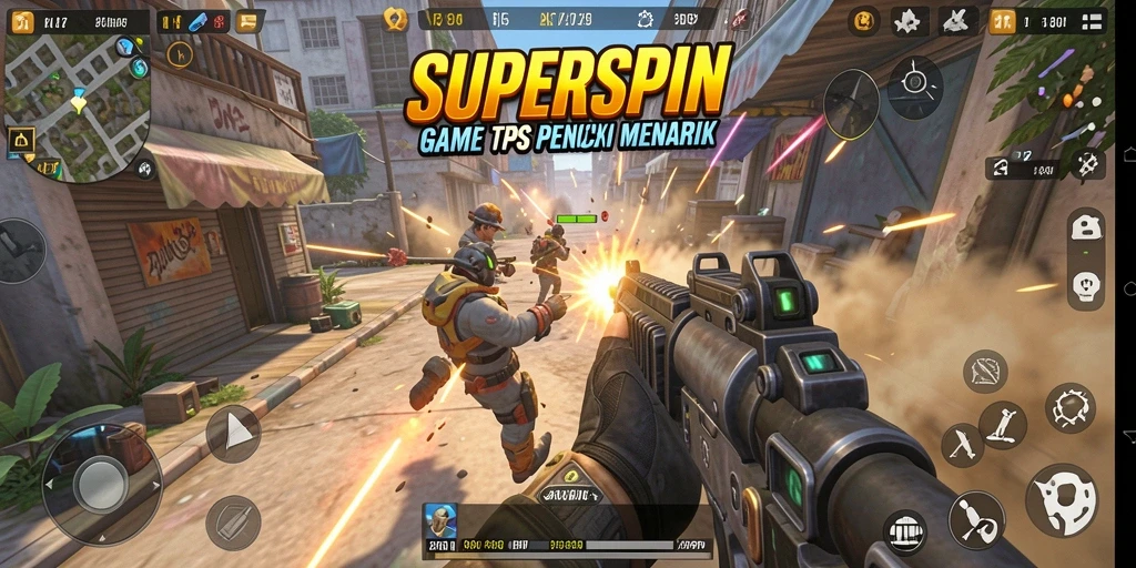 Shot gameplay dari SUPERSPIN yang menampilkan aksi seru dan intens.
